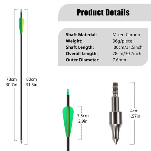 NorthSpoor 30" 18Pcs Archery Carbon Arrows Practice Hunting Arrow with Removable Tips Shaft Spine 500 for Both Compound Bow and Recurve Bows