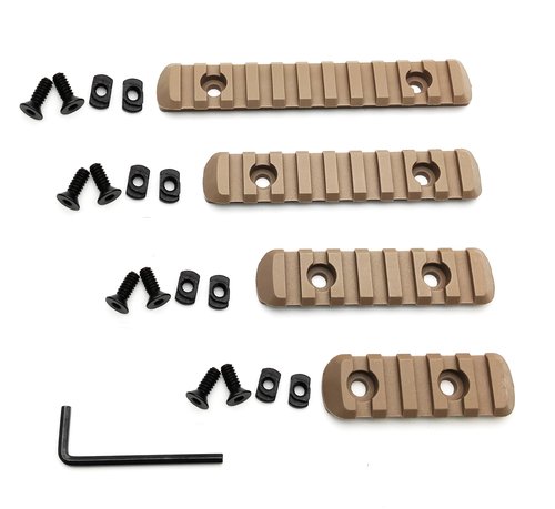 Yatrouys 5-Pack M-LOK Polymer Picatinny Rail Sections Kit for M-lok Rail Mount System - 5/7/9/11/13 Slots (Tan)