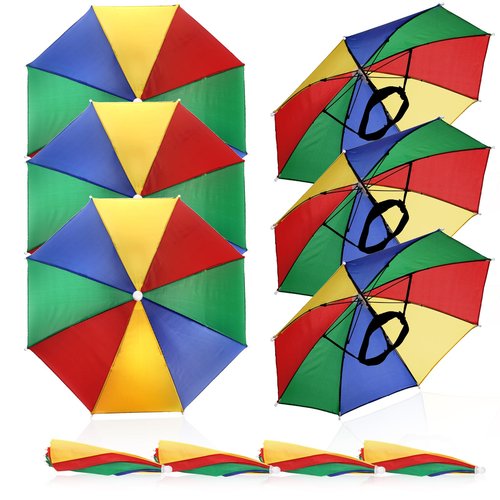 Covzoe 10 Pack Umbrella Hat, Rainbow Head Umbrella Cap with Elastic Band, 21 Inch Folding Waterproof Fishing Umbrellas Cap for Camping, Gardening, Beach Hiking, Outdoor Sun Protection