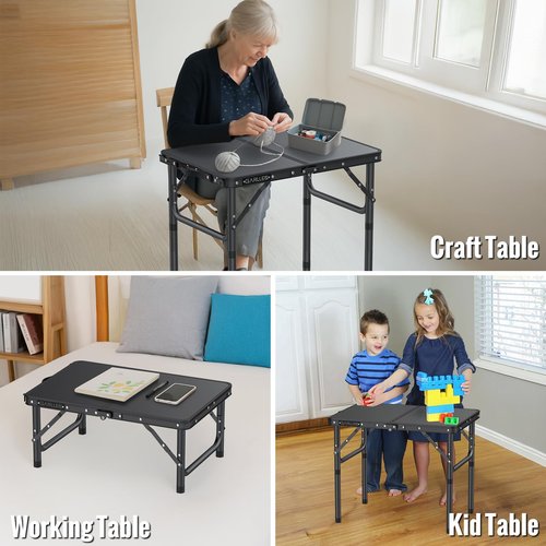 GARLLEN 2ft Folding Camping Table, 3 Adjustable Height Lightweight Folded Picnic Table, Portable Aluminum Grill Table for Camping, BBQ, Outdoor, 22.8" L x 15.7" W, Black