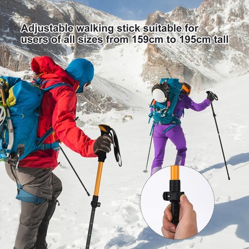IEJ Ultralight Hiking Pole - Portable Collapsible Outdoor Trekking Pole Plain Design with Whistle for Wilderness Travel - Suitable for Men, Women, Comfortable Sweat-Absorbing Grip, One Piece, Yellow