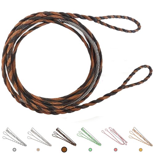 Deerseeker Flemish D97 Bow String Handmade Twist Bowstring 16 Strands 54-70in Fast Flight for Traditional Longbow Recurve Bow Replacement Archery Accessories (Brown+Black, AMO 62"(Actual Length 58"))