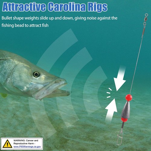 Carolina Rig Bass Fishing Ready Tied Fishing Leaders with Bullet Sinkers Weights Pre Rigged Catfish Carolina Rigs 1/2oz