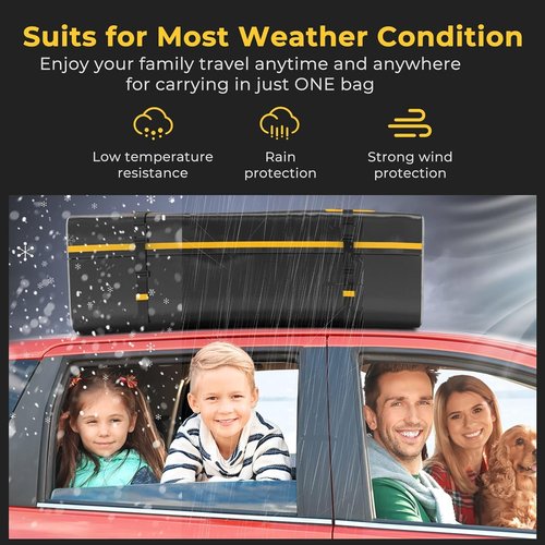 KYX Car Roof Bag Cargo Carrier –15 Cubic Feet Waterproof Roof Top Luggage Bag for All Cars with/Without Racks, Double Rain Curtain, Anti-Slip Mat