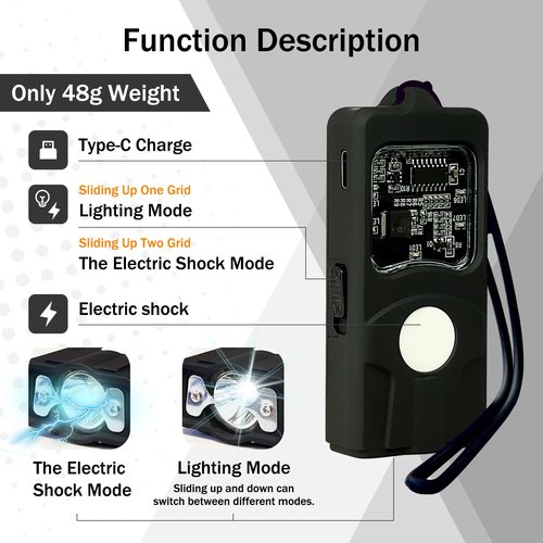REAX Stun Gun for Self Defense for Woman Mini Stun Gun for with Flashlight Micro USB Rechargeable Power Volt Micro(Black)