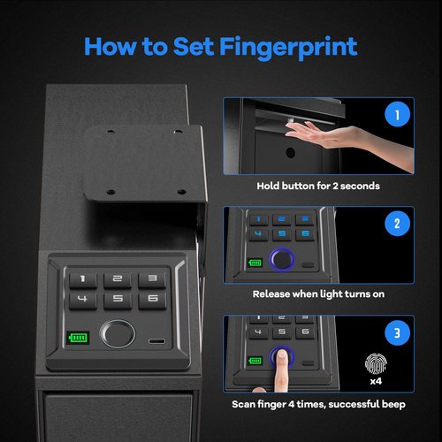 LotaTools Gun Safe, Biometric Pistol Safe Fingerprint Handgun, Mounted Single Gun Safe for Handgun with 3 Ways Quick Access, Bedside Handgun Safe for Nightstand, Bedroom, Desk, Wall, Dresser