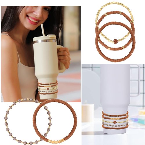 SOIDHSID Bracelets for Stanley Cup, 5Pcs for 30oz & 40oz Tumbler with Handle, Black Love Heart Stanley Cup Accessory, Attachments for Decorations (Brown)