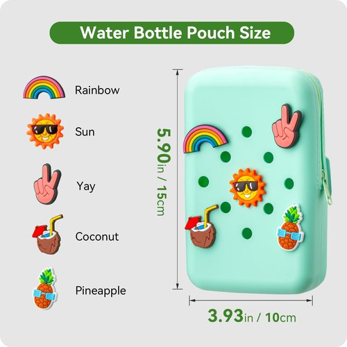 Snowfall Silicone Water Bottle Pouch for Stanley Cup 20/30/40 OZ, Anti-Slip Water Bottle Bag with Elastic Strap for Gym, Hiking and Running, 20-40 OZ Bottle Pocket for Cards, Keys, Phones (Black)