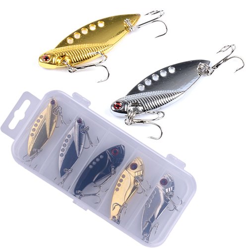 LURESMEOW Walleye & Bass Blade Baits - 5pcs Box, Saltwater & Freshwater Fishing Spoons