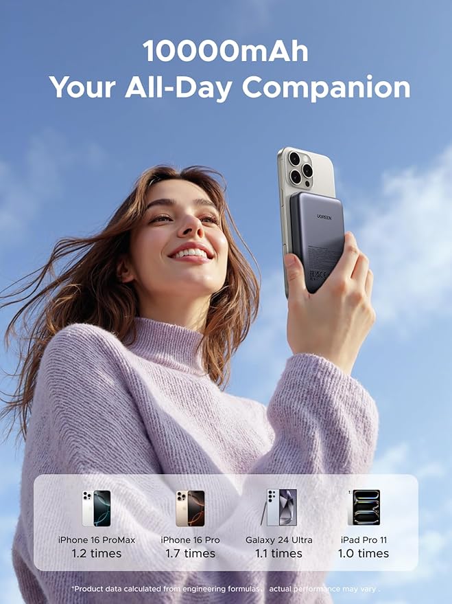 UGREEN Magnetic Power Bank,10,000mAh Wireless Portable Charger, PD 20W Fast Charging Battery Pack with USB-C for Magsafe, iPhone 16/16 Pro/15/15 Plus/15 Pro/15 Pro Max, iPhone14/13/12 Series