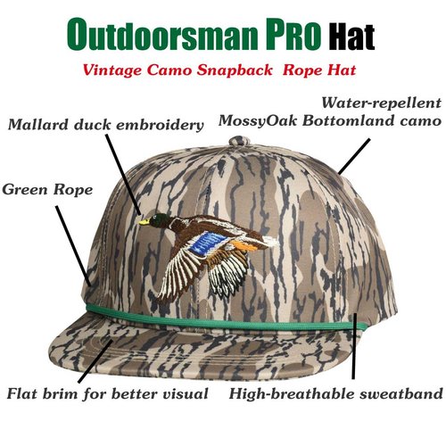 EDTREK Performance Outdoorsman Snapback Truck Hat with Flat Brim - Unique Animal Embroidery (Flying Duck with Rope - Bottomlands)