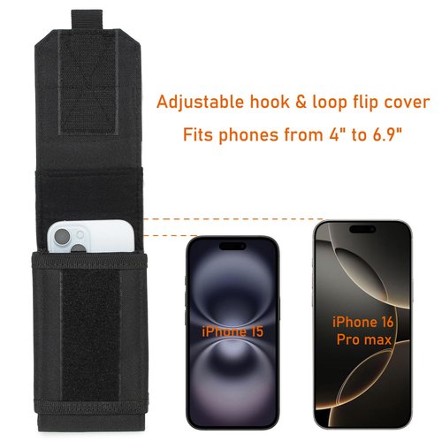 Tactical Molle EDC Phone Pouch Universal Dual Mobile Phone Holster Holder with US Flag Patch (Black)