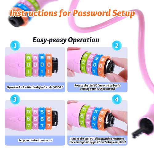 Sportneer Cable Lock: 4 Digit Resettable Combination High Security Bike Locks Heavy Duty Anti Theft - 25.6inch Long Colorful & Keyless Bicycle Lock for Kid‘s Bike-Pink