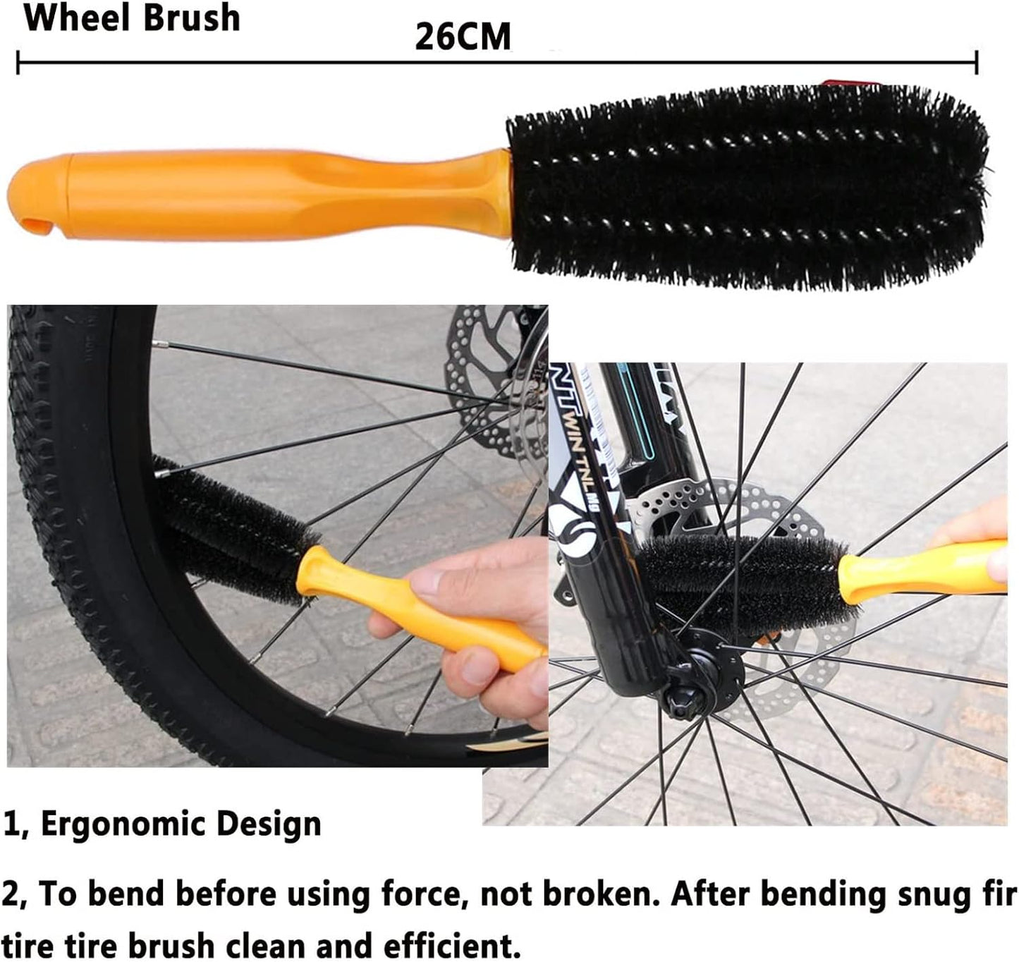 Oumers Bike Clean Brush Kit, 8pcs Bicycle Cleaning Tools Make Chain/Tire/Sprocket/Crank Bike Corner Stain Dirt Clean Shine. Durable/Practical