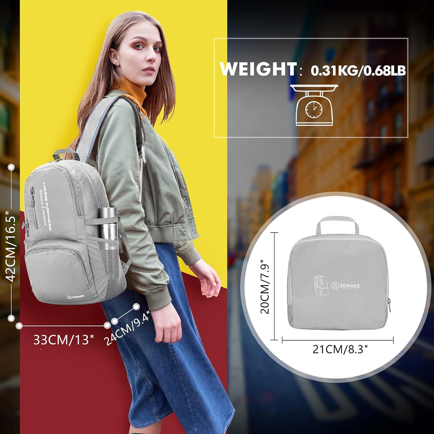ZOMAKE Lightweight Packable Backpack - 35L Light Foldable Hiking Backpacks Water Resistant Collapsible Daypack for Travel(Dimgray)