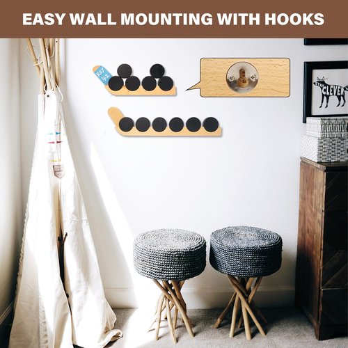 Westant Hockey Puck Display Case - 22.8" Wall Mount, Wooden Holder for 6 Pucks, Ideal Hockey Gift for Players and Fans, with Hockey Tape to Customize Your Name (6 Pucks)