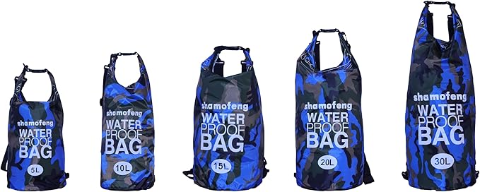 Waterproof Dry Bag Combo 5-30L Roll Top Dry Storage Bag Backpack for Kayaking Boating Beach Camping Travel Fishing, w/Phone Case & Collapsible Water Bottle & Sunglasses & Ear Band,Blue 10L