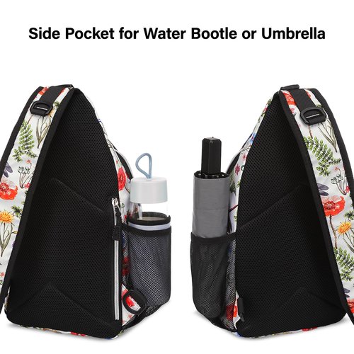 MOSISO Crossbody Sling Backpack, Portable Travel Hiking Daypack Chest Sling Bag Casual Daypack One Strap Chest Backpack for Women Men Outdoor Hiking Travel, Insects & Flowers