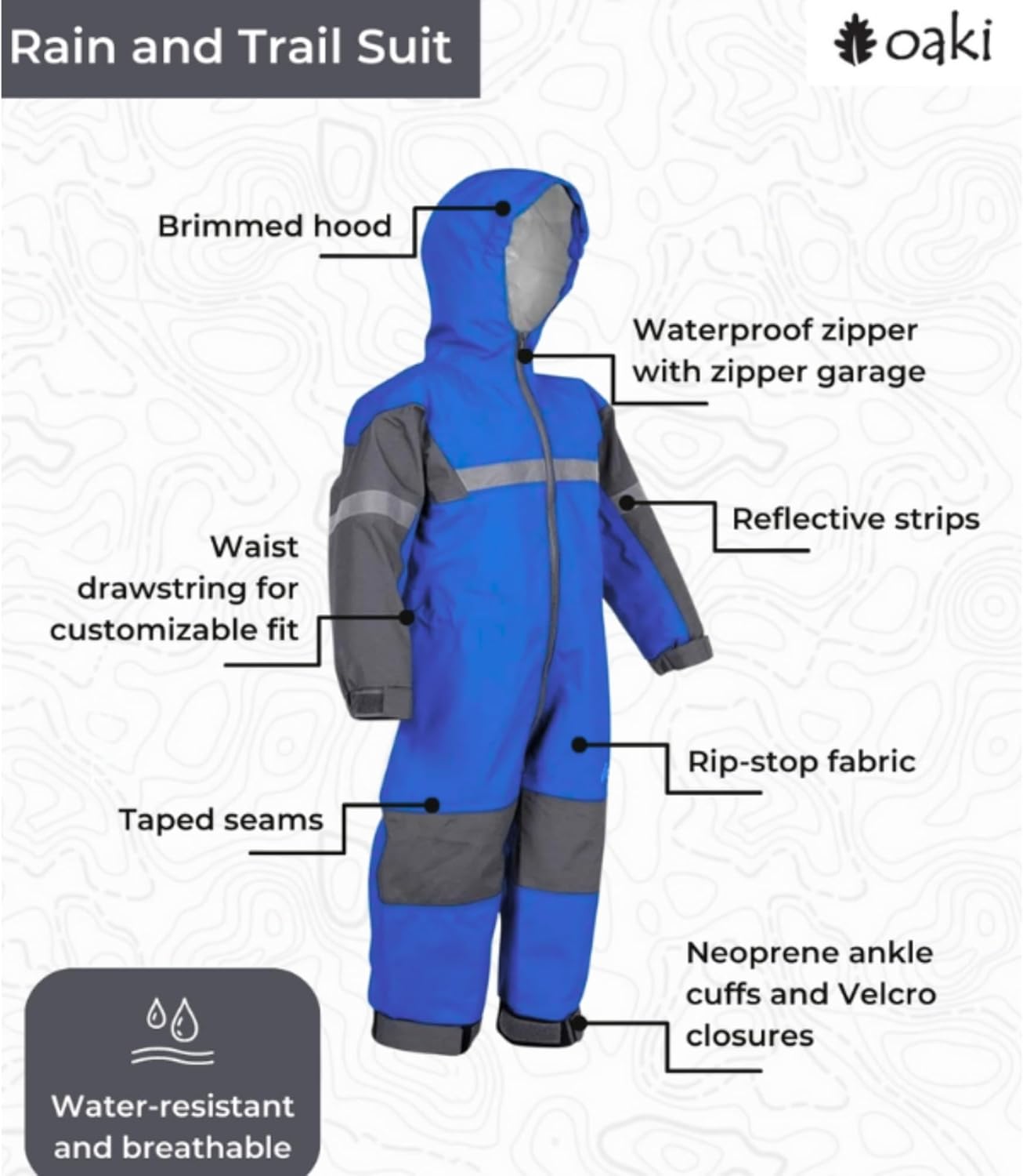 OAKI Rain and Trail Suit - The Ultimate Kids & Toddler Rain Suit for Boys & Girls - Perfect Muddy Buddy Rain Overalls Toddler