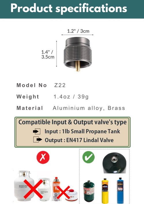 CAMPINGMOON 1lb Propane Tank Adapter Mapp Convert to En417 Lindal Valve for Camping Stove