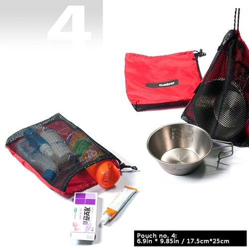 Drawstring Bags Pouch/Ditty Bag/Mesh Stuff Sack Camping Cord Bag Storage 5-in-1 Travel Use Nylon 5 Pieces (Red)