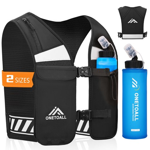 ONETOALL Running Hydration Vest, Breathable Running Vest with 420ml Soft Flask, Lightweight Reflective Hydration Vest for Trail Hiking Cycling Men Women