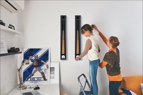 WGOS Baseball Bat Display Case, Baseball Bat Wall Mounted, Baseball Display Case, Wall Mounted Vertical or Horizontal Wood, with Two Bonus Baseball Cases (2-Pack)
