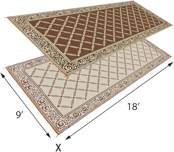 Stylish Camping 119187 9-feet by 18-feet Reversible Mat, Plastic Straw Rug, Large Floor Mat for Outdoors, RV, Patio, Backyard, Picnic, Beach, Camping (Brown/Beige)