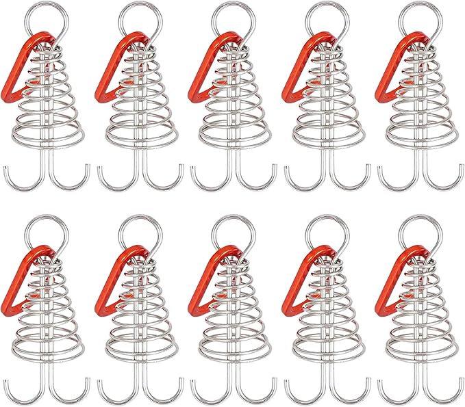 10PCS Deck Anchor Pegs, Windproof Aluminium Alloy Octopus Tent Stakes with Spring Buckle, Portable Wind Rope Anchor, Camping Tent Nail