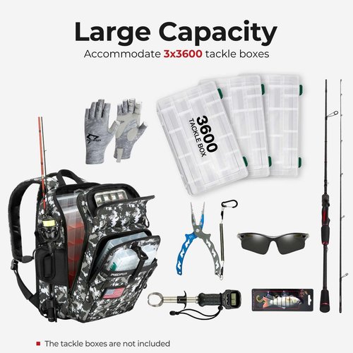 Piscifun Fishing Tackle Backpack with Rod & Gear Holder, Lightweight Outdoor Water-Resistant Fishing Shoulder Storage Bag with Protective Rain Cover, Digital Camouflage