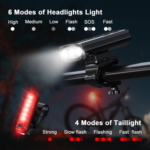 LED Bike Lights for Night Riding High Lumens with 2 Pack Taillight Super Bright Bicycle Headlight & Tail Light Set, Mountain/Road Bike Safety Light Front and Back Cycling