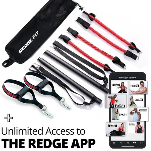 Redge Fit™ Complete Portable Full Body Home Gym Park Workout Set I Resistance Bands for Beginners to Elite Athletes I Pilates bar kit I Train Insane (Improved Quality)