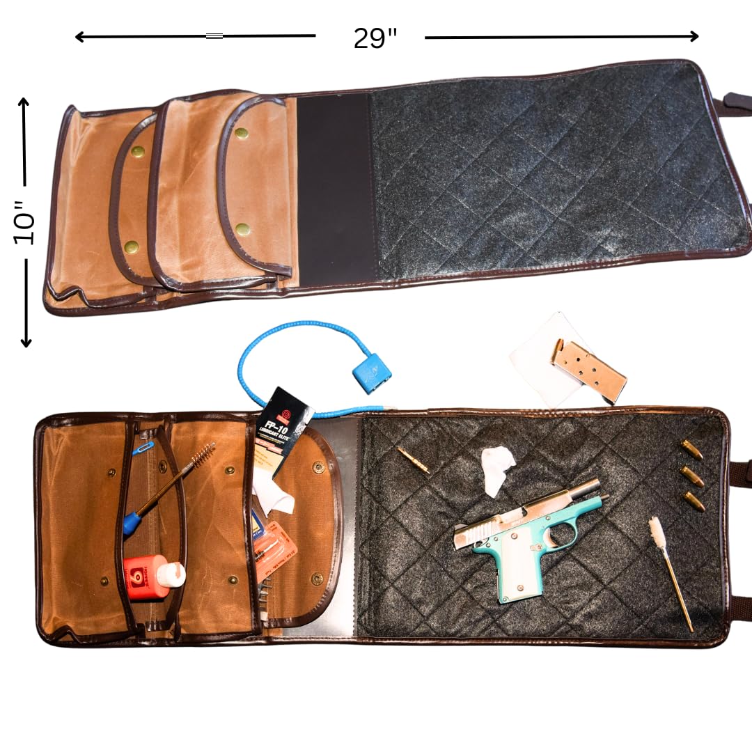 Rush Creek Creations Gun Cleaning Mat - Portable, Waxed Canvas, Handle, Weather Resistant Gun Cleaning and Shooting Mat