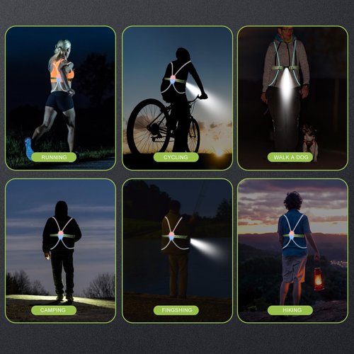 ZEMBSOYA LED Reflective Running Vest, Night Running Light Rechargeable, Waterproof High Visibility Lightweight Running Vest for Outdoor Walking Riding Mountaineering
