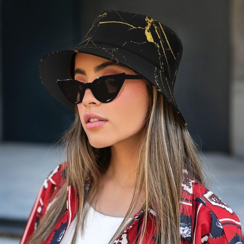 Black Gold Marble Bucket Hat Summer Packable Fisherman Cap Beach Travel Sun Hat for Unisex Men Women