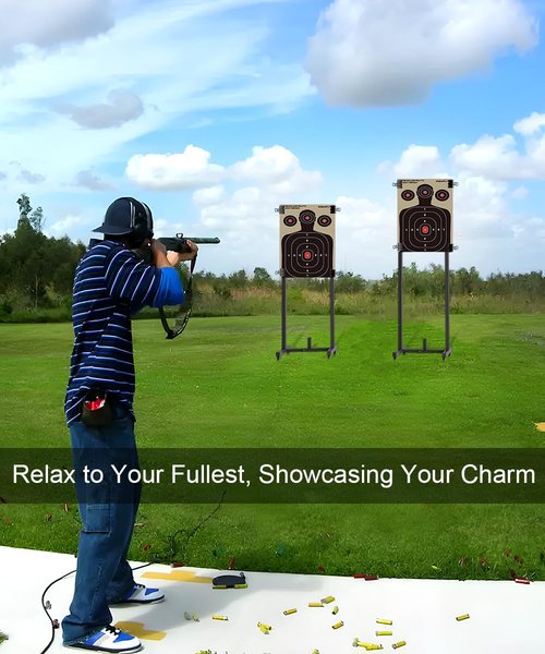 Koutemie Outdoor Shooting Target Stand with 10pcs 17x25 Inch Paper Targets, Heavy Duty Range Target Holder with Adjustable Base for Cardboard Silhouette, H Shape, Black