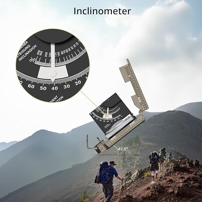 Compass Hiking Survival, IP65 Waterproof Metal Compass with Sighting Clinometer and Carry Bag, Multifunctional, Professional, for Camping Hunting Hiking Navigation