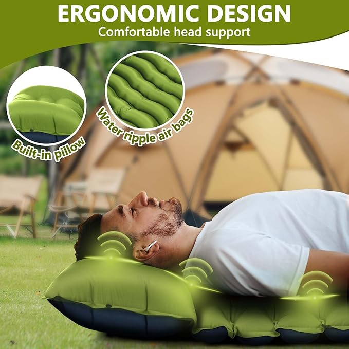 Sleeping Pad for Camping, Ultralight Inflatable Camping Mat with Pillow Built-in Foot Pump Sleeping Pads, Compact & Lightweight Camp Air Mattress for Backpacking, Hiking