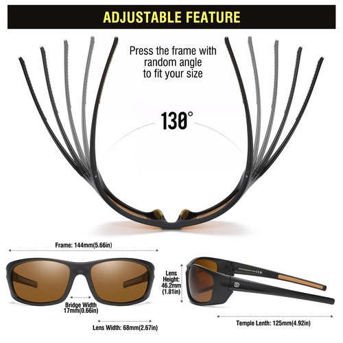DUCO Polarized Sports Sunglasses for Men and Women UV400 Protection Sun Glasses for Cycling Fishing Running and Driving (Matte Black Frame Brown Lens)