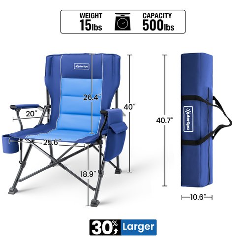 OuterSpa Oversized Folding Camping Chairs for Adults Heavy Duty, Support 500lbs Big and Tall High Back Camping Chairs for Heavy People Padded Lawn Chairs Camp Chairs for Patio,Beach,Camp,Lawn,Outdoor