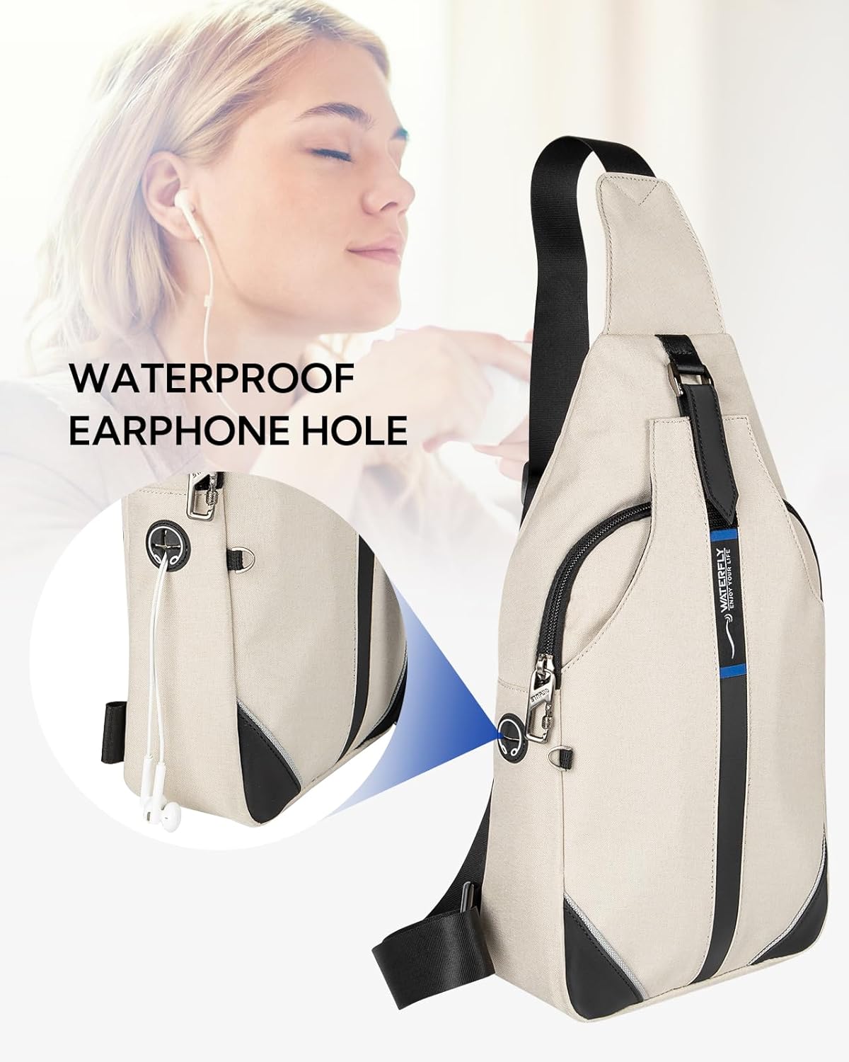 WATERFLY Small Crossbody Sling Backpack Anti Theft Backpack for Traveling Chest Bags for Men&Women Multipurpose Casual Daypack Hiking Shoulder Bag (Black)