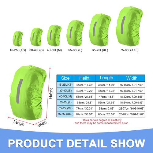 GLOKUUCA Waterproof Backpack Rain Cover - Non-Slip Backpack Cover Hi-Visibility with Vertical Reflective Strap Fits for 30-40L Bag for Biking Outdoor Traveling - S, Lawn Green