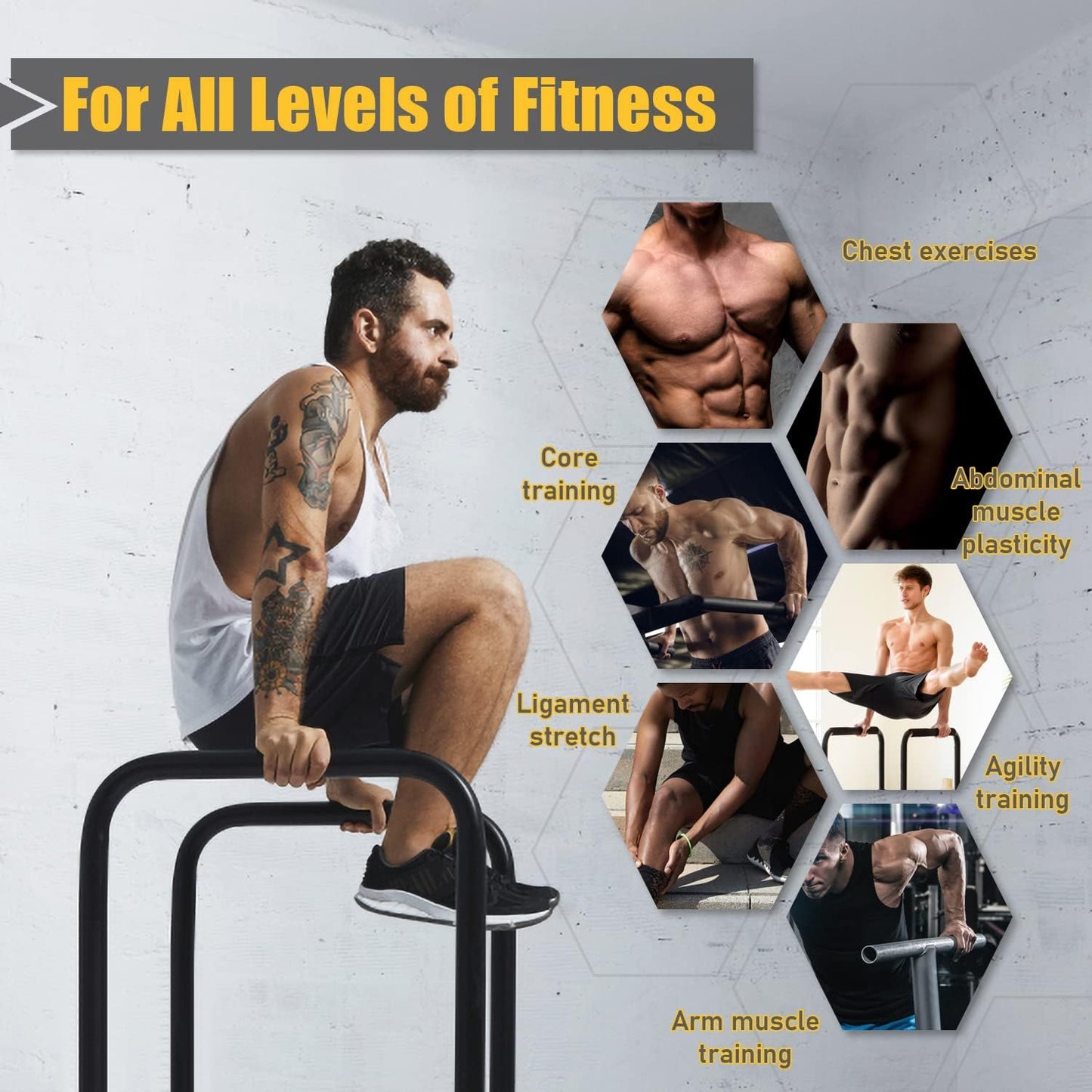 POWER GUIDANCE Dip Bar, Dip Stand Station for Full Body Strength Training, Adjustable Height 30Inches - 38.6Inched, 3 Colors Available