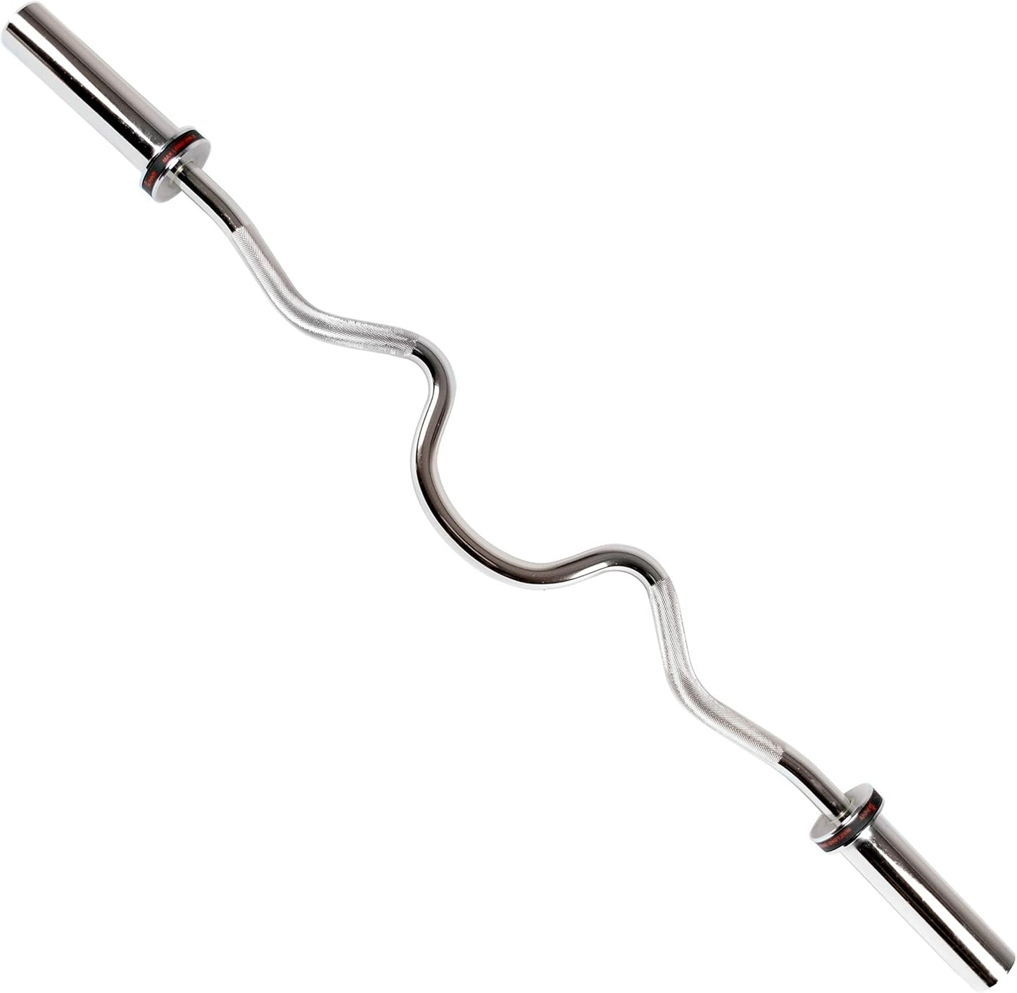 Sunny Health & Fitness 48" Olympic Super Curl Bar with Ring Collars Strength Training Bar for Traps, Deadlifts, Squats and More - OB-48