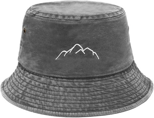 XYIYI Grey Mountain Washed Bucket Hat Vintage Packable Summer Beach Fishing Hat Sun Hats for Men Women