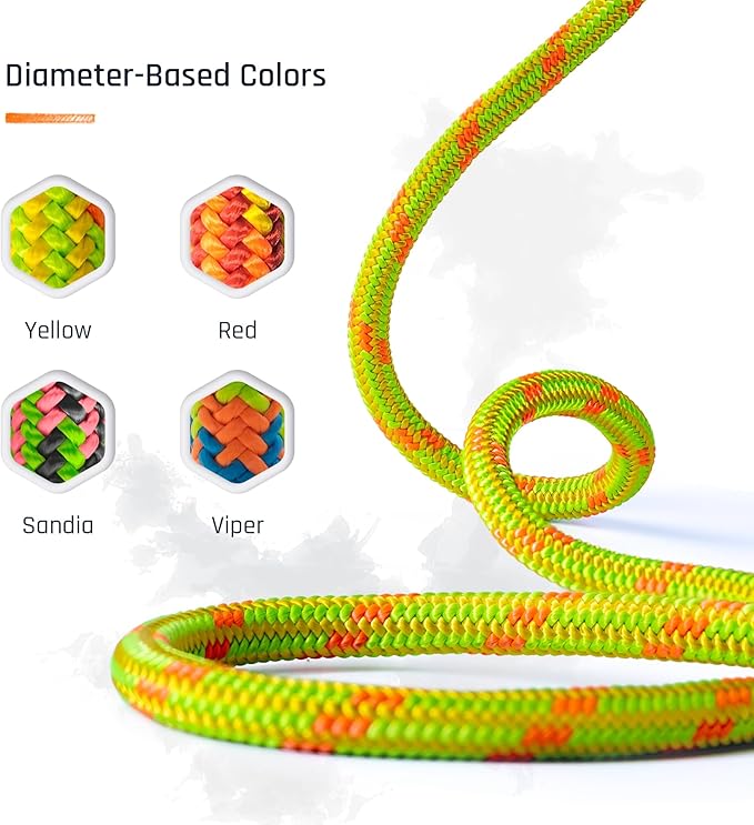 Pelican Rope Arborist Rope 11.8mm x 150Ft High-Strength 24-Strands Static Climbing Rope | 5,400 lb Strength for Tree Climbing, Pulling, Outdoors & Swing | Made in USA - Viper, Tight Spliced Eye