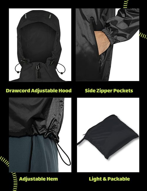 DEMOZU Men's Lightweight Running Cycling Rain Jacket Packable Hooded Windbreaker Jacket