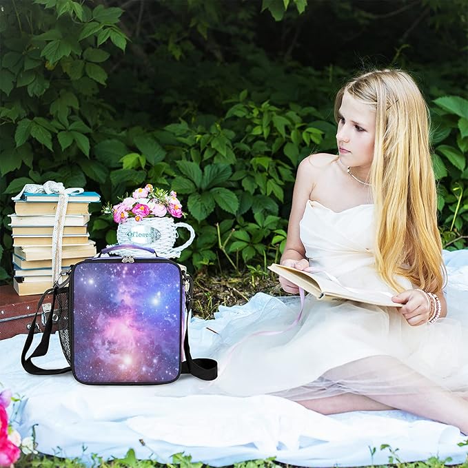 Universe Space Galaxy Nebula Lunch Bag for Girls Boys Outer Space Galaxy Insulated Lunch Box for Kids School Picnic Travel Outdoor,Students Teens Thermal Lunch Tote Bag with Adjustable Shoulder Strap