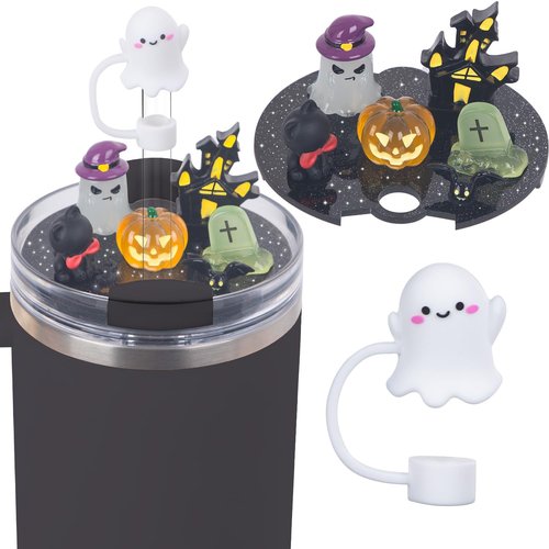 Compatible with Stanley Cup Lid Accessories Charms, Charms for Stanley Cups H2.0 Accessories 30oz 40oz with Silicone Straw Cover Cap for Tumblers (Halloween, 40oz)