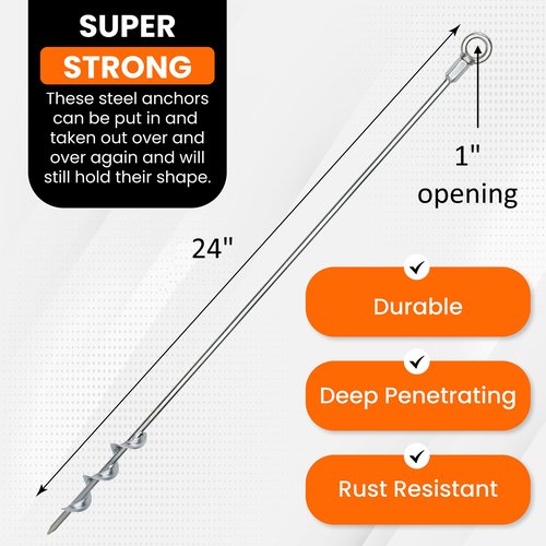 Earth Anchors - 24" Set of 4 Heavy Duty Ground Stakes with Drill Bit - Mobile Home, Shed & Swing Set Anchors - Tree & Awning Canopy Stakes